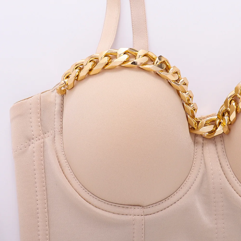 

Women's Golden Chain Design Sense Niche Camisole Female Hipsters Navel Tube Tops Wear Personalized Tops