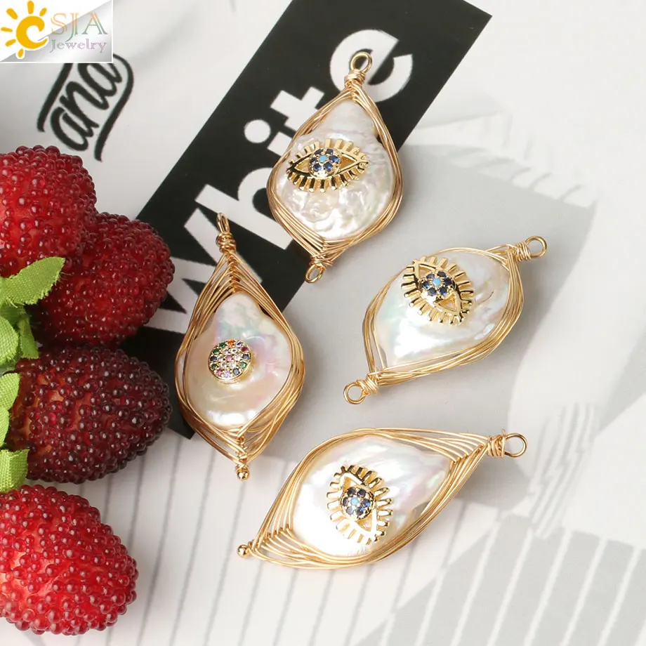 Подвески из натурального жемчуга CSJA коннектор злой глаз стразы холодного цвета