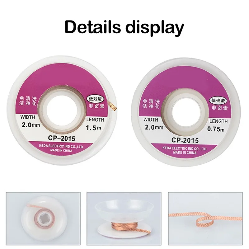 

Solder Wire Desoldering Braid Welding Solder Remover Wick Wire Lead Cord Flux BGA Repair Tool 1.5mm Width 1.5M Length