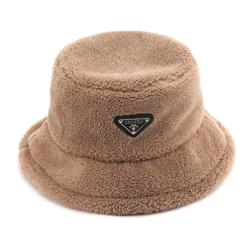 

Bucket Hat Women's Winter Warm-Keeping Cold-Proof Plush Casual Solid Color Cold Protection Earflaps Words Fishing Hats