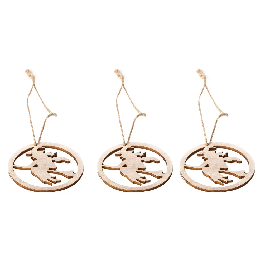 3 шт. деревянный бежевый березовый полый подвесной кулон для Хэллоуина украшение