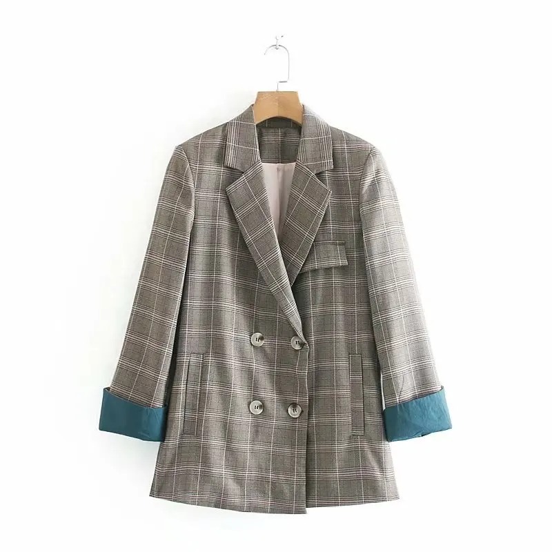 JuneLove женские осенние длинный рукав блейзеры куртки винтажные клетчатые