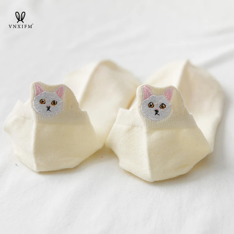 2023 cotton high-end women's boat socks animal embroidery slippers socks 6 colors cat funny ankle socks casual invisible socks