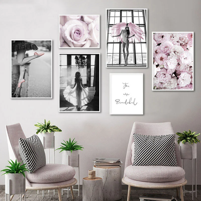 Картина розовая роза Крыло ангела скандинавский модный постер искусство на