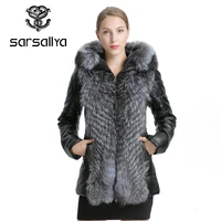 sarsallya women leather jacket coat winter warm overcoat natural fox fur coat detachable jacket real fur female casual women