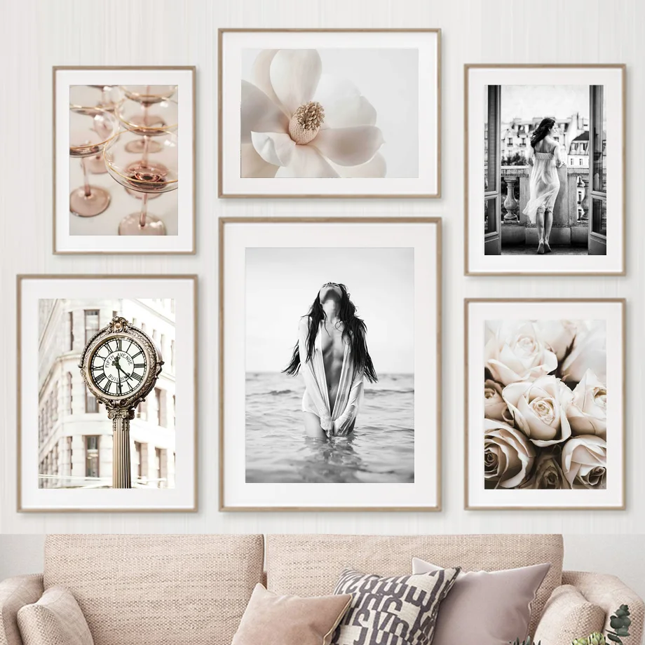 

Sexy Woman Magnolia Flower SiegestorTower Wall Art Canvas Painting Posters And Prints Living Room Decor Nordic Style Decoration