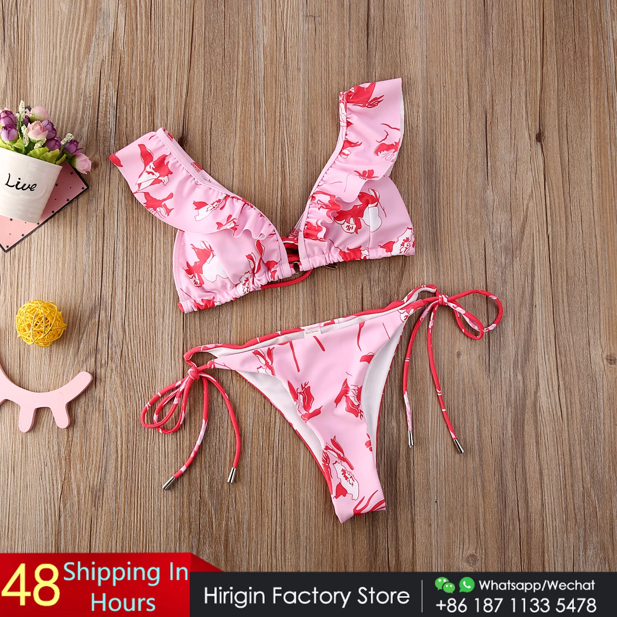 Hirigin пикантные Цветочный комплект бикини Для женщин купальный костюм с оборками