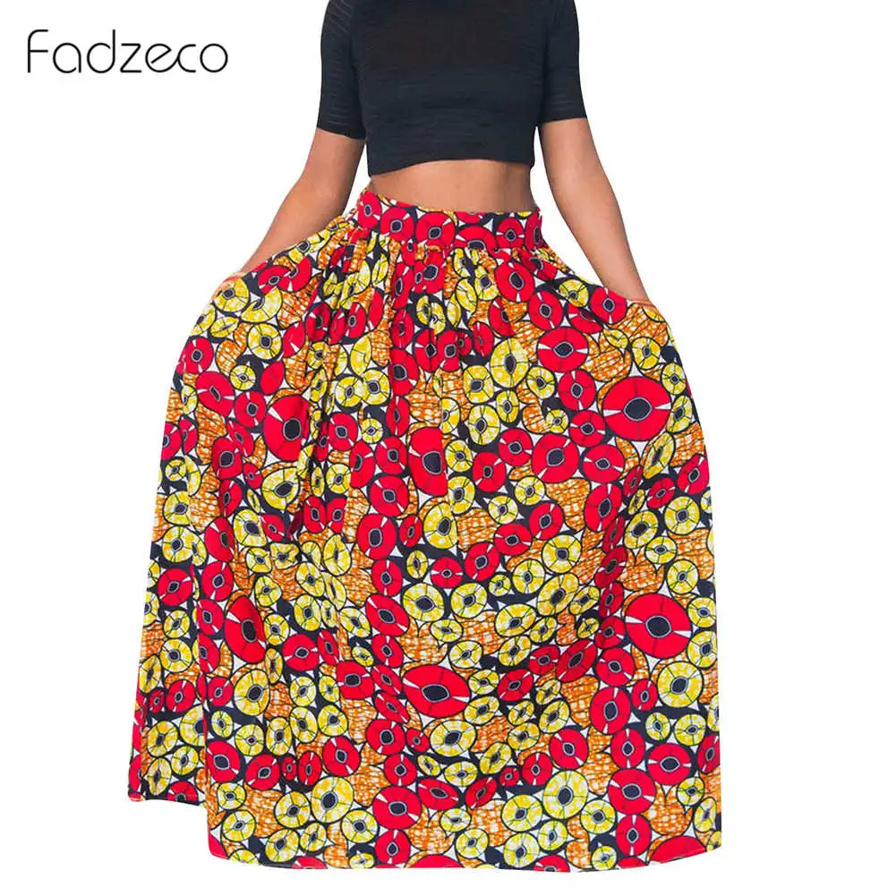Fadzeco африканские женские юбки с высокой талией плиссированные макси в пол Дашики