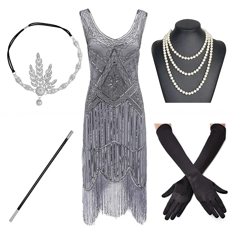 Женское платье с бахромой блестками и Пейсли рукавом в стиле арт-деко 1920-х Гэтсби