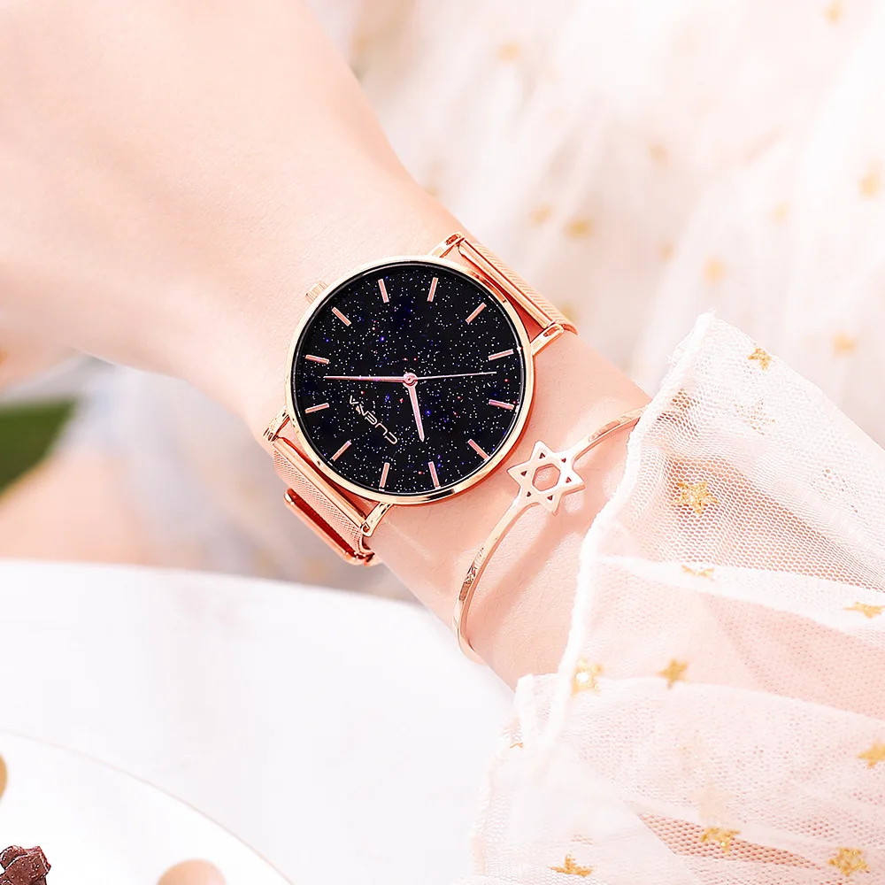 

CUENA 838 Ultra-Thin Starry sky mnner Und frauen Uhren Koreanische Edelstahl Mesh Grtel Wasserdicht quarz Armbanduhren