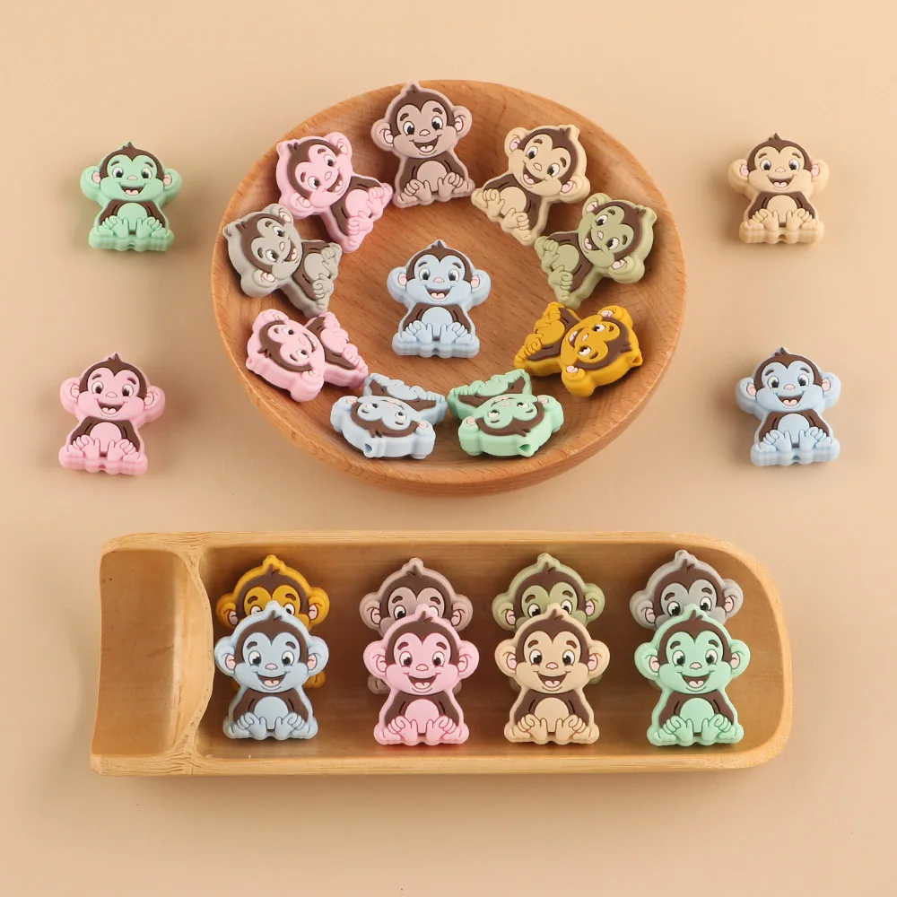 

Kovict 10Pc Cartoon Mini Monkey Silicone Beads Food Grade Teether DIY Pacifier Chain Necklace Accessories Baby Molar Toys