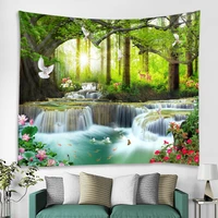 beautiful natural forest waterfall printed large wall tapestry sea view hippie wall tapestry bohemian wall tapestry mandala