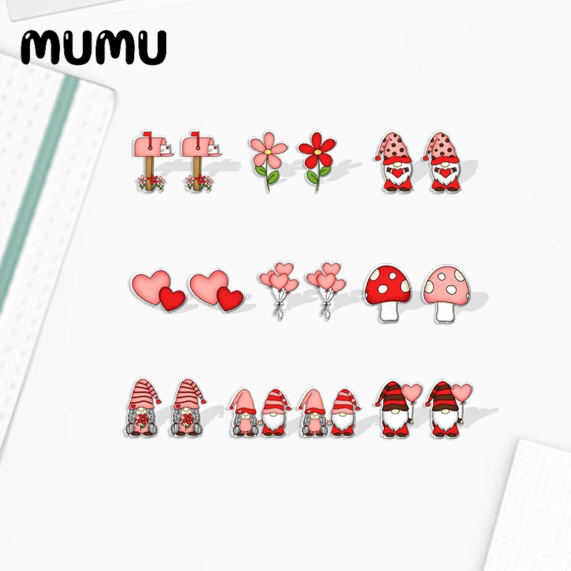 2020 New Gnome Valentine Acrylic Stud Earring Love Heart Earrings Resin Epoxy Jewelry Gifts Girl
