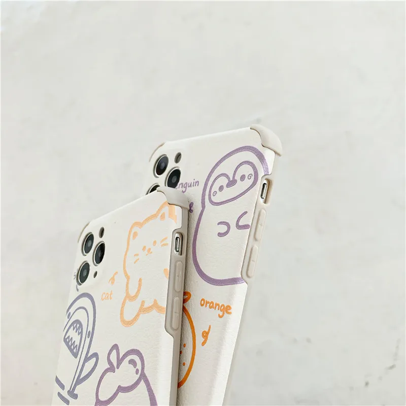 

Cartoon Fruit animal Phone Case for iPhone 11 Pro Max X XS XR 7 8 plus 12 Mini Matte Leather Soft IMD Silicon Shockproof Cover