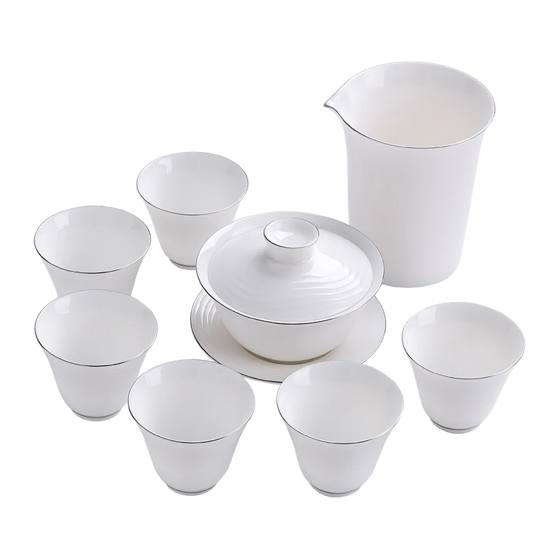 Китайский белый чайный набор kungfu ceremony gaiwan porcelana китайский подарок|Наборы чайной