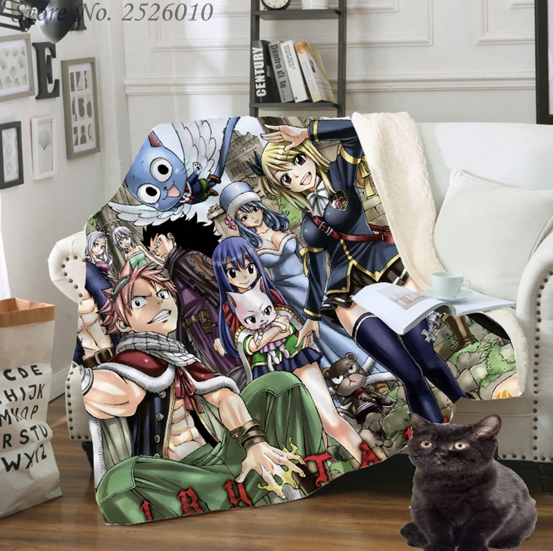 

Throw blanket Japan Anime Fairy Tail 3D Velvet Plush Blanket Bedspread For Kids Girls Sherpa Blanket Couch Quilt Cover Travel 07
