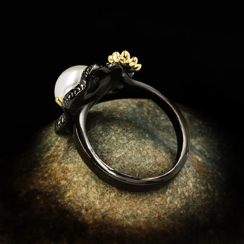 NPKDS Vintage Jewelry 925 Sterling Silver Baroque Pearl Rings for Women Wedding Engagement Bride Black Gold Fine | Украшения и