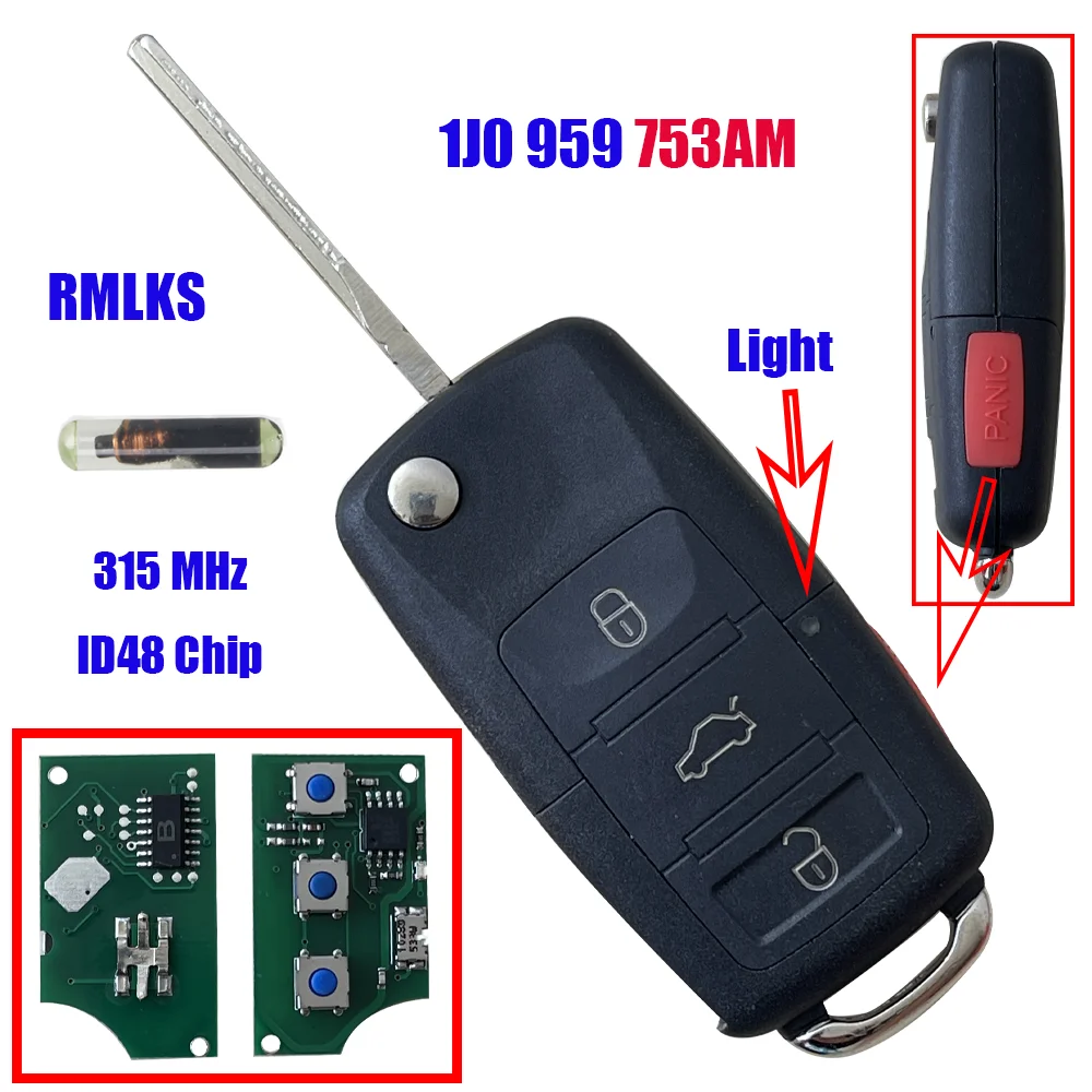 1J0959753AM Автомобильный Дистанционный ключ 315 МГц ID48 чип для VW VOLKSWAGEN Beetle Golf Passat Jetta 1J0 959 753 AM с чипом ID48