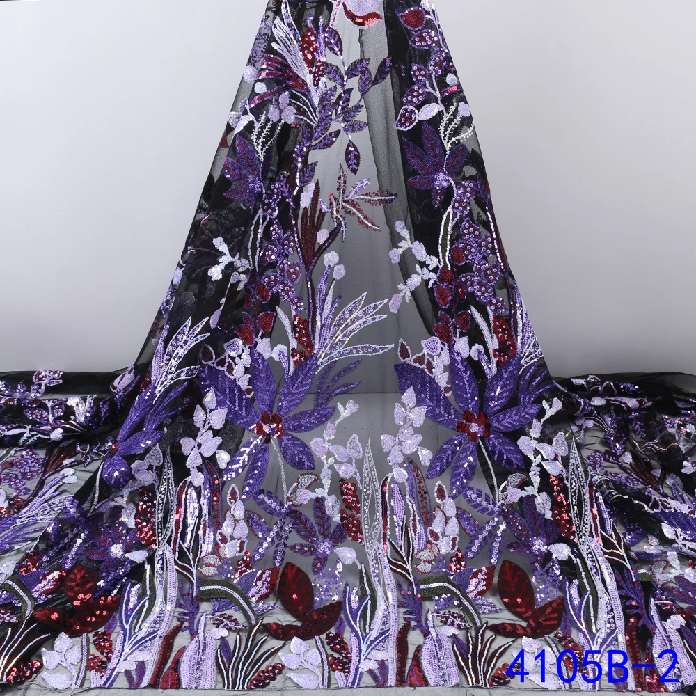 

NI.AI New 2021 African lace fabric Purple Mesh fabric French Net Lace Fabric With Sequins Tulle Fabric Lace For Party 4105B