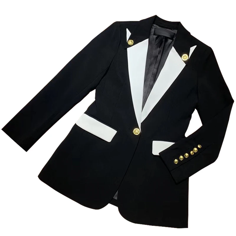 

HarleyFashion New Arrival Quality Women Casual Blazer Single Button European Lady Black White Jacket Coat