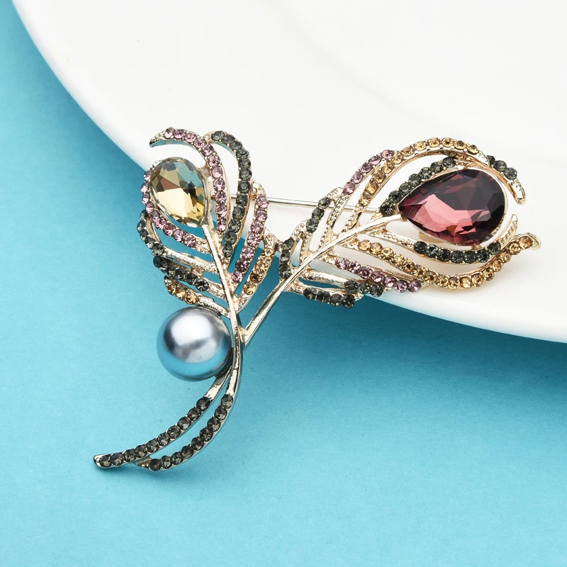 

Wuli&baby Pearl Rhinestone Feather Flower Brooches For Weddings Banquet Office Women Brooch Pins Gifts