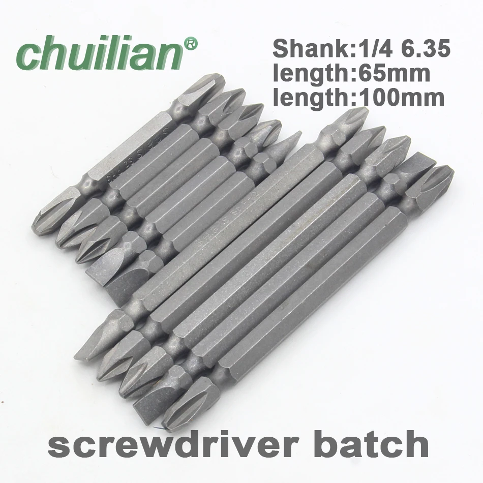 5Pcs/Lot Double Head Phillips Slotted Screwdriver Bits Electric Screwdriver Tools 65mm 100mm