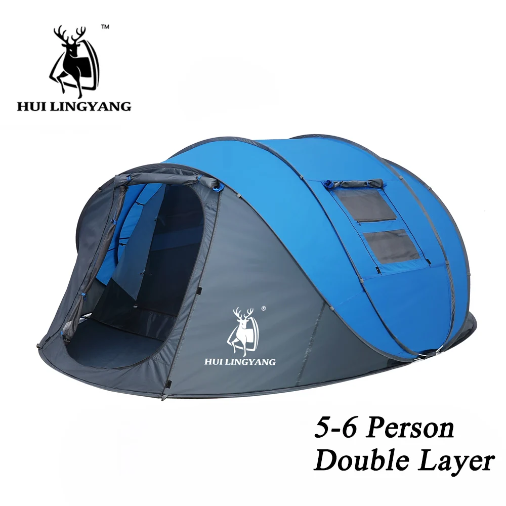 Double Blue Водостойкая кемпинговая палатка, большое пространство, 3-4 человека, автоматическая скорость, открывающаяся, всплывающая ветрозащитная кемпинговая семейная палатка - Цвет: Double Blue