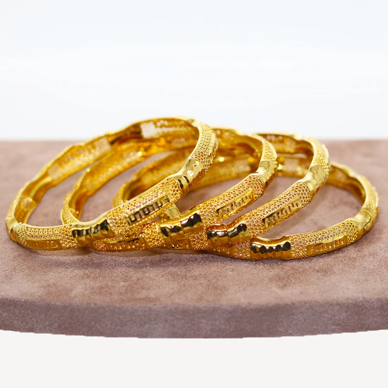 

4 Pcs 24K Dubai Gold Plated Bracelets for Women Ethiopian Fashion Bracelets Arabian African Indian Bridal Wedding Gift Jewelry