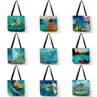 SY0079 Уникальные женские сумки с рисунком масляной живописи на заказ, сумка-тоут, многоразовые сумки для покупок с рисунком пейзажа и фигурок