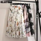 Женская шифоновая юбка в богемном стиле, весналето 2020, эластичная юбка средней длины с высокой талией и цветочным принтом, пляжная юбка