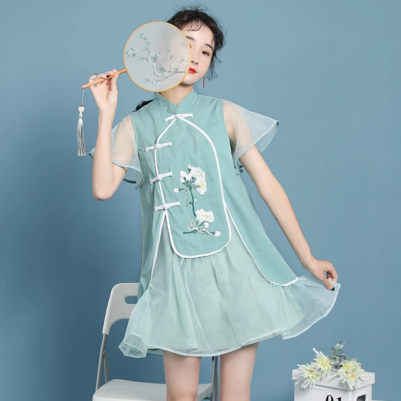 

Пятно пленка изменение pp платье с вышивкой летние ветер улучшилось cheongsam блюдо пряжки юбка в китайском стиле