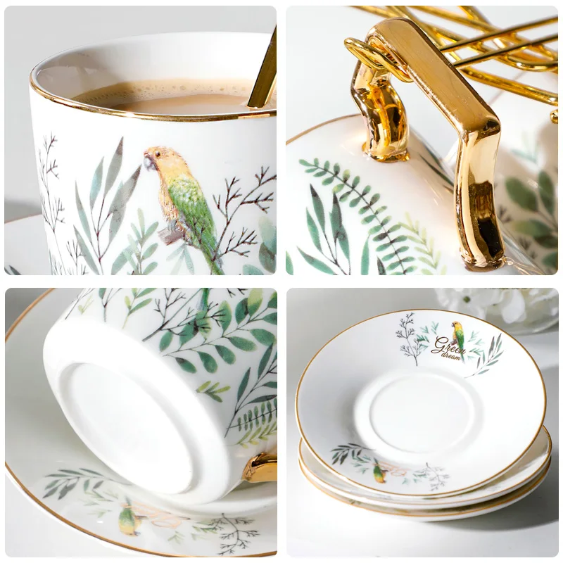 Керамическая кофейная чашка Dream Green набор с блюдцем и ложкой 200 мл чайная в