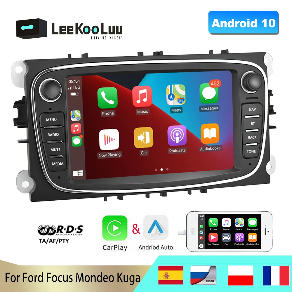 Автомагнитола LeeKooLuu 2 Din Android 10 0 мультимедийный плеер GPS Wi-Fi Bluetooth Carplay для Ford Focus S-Max