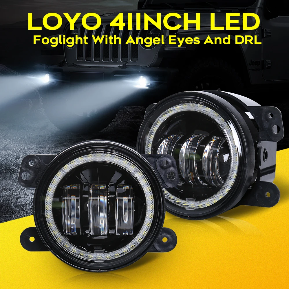 

4Inch Off Road Fog Lamps LED Fog Light DRL Angel Eyes High Low Beam Fog Lamp Car Light Jeep Wrangler JK TJ LJ Grand Cheroke Lada