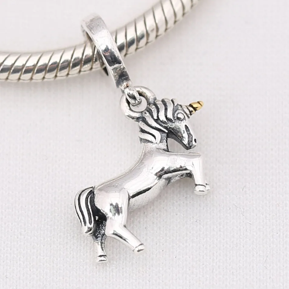 

S925 Silver Pendant DIY Jewelry Unicorn & Gold Color Dangle Charm fit Lady Bracelet Bangle Girl Gift