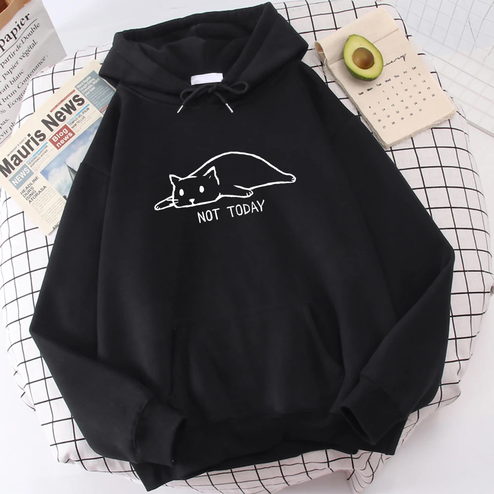 

2021 Loose Comfortable Men Hoodies Not Today Cute Cat Printing Streetwear Thick Fashion Male Hoody Oversized Coldproof Hooded