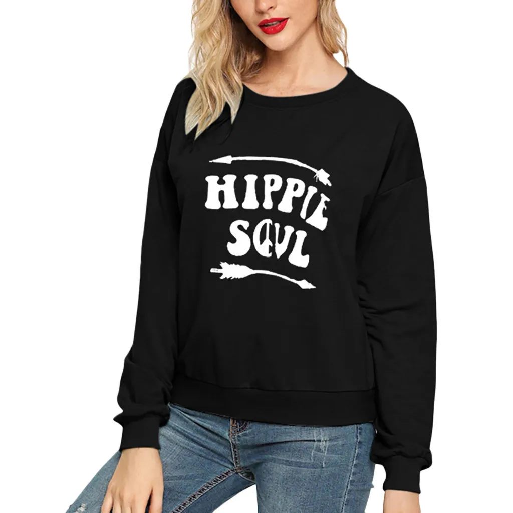 Женская Повседневная Толстовка с капюшоном и круглым вырезом длинными рукавами