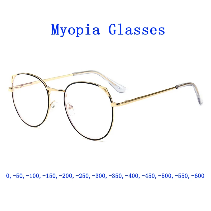 Женские очки для близорукости с кошачьими ушками круглые в стиле ретро