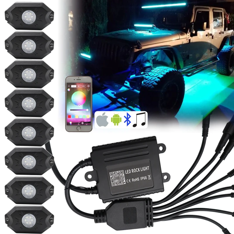 

Новый 4 в 1 светодиодный Рок светильник под средства ухода за кожей светильник RGB автомобилей Атмосфера лампы bluetooth пикап внедорожный ATV внед...
