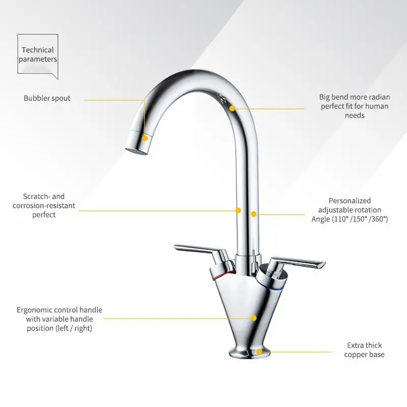 Kitchen Basin Tap Sink Mixer Twin Dual Lever Taps Swivel Chrome Waterfall Faucet For Bathroom | Обустройство дома
