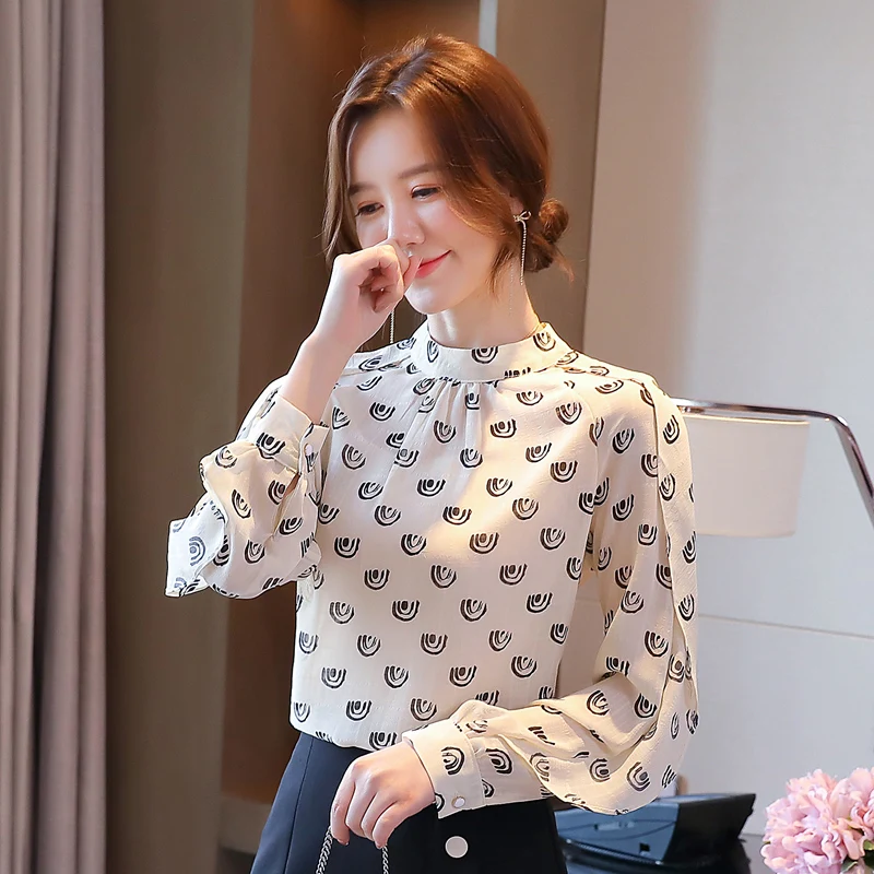 

Vintage Lantern Sleeve Print Blouse Women Chiffon Chic Shirt Female Elegant 2021 Fall Floral Shirts Ladies