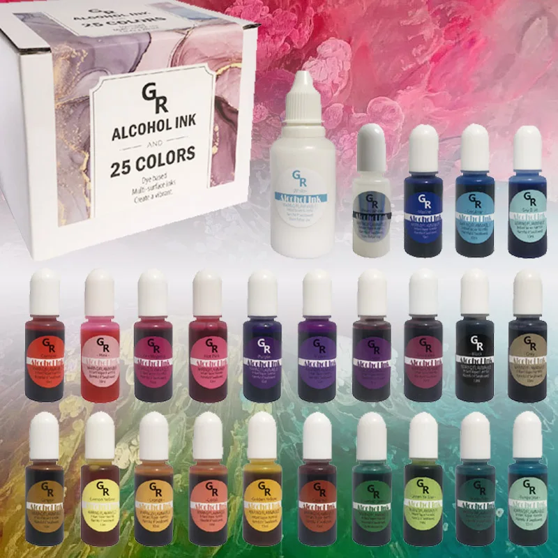 

Alcohol Ink Set 25 Bottles Vibrant Colors High Concentrated bloom Ink Epoxy Resin Paint Colour Dye Petri Dish Making