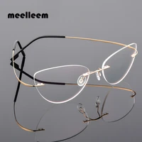 anti blue ray cat eye reading glasses women rimless titanium alloy cat eye prescription presbyopia eyeglasses with diopters1 50