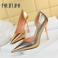 retro stiletto pumps pointed hollow slim sexy nightclub women shoes 2021 slip on gold silver pu sequin fabric high heels sandals
