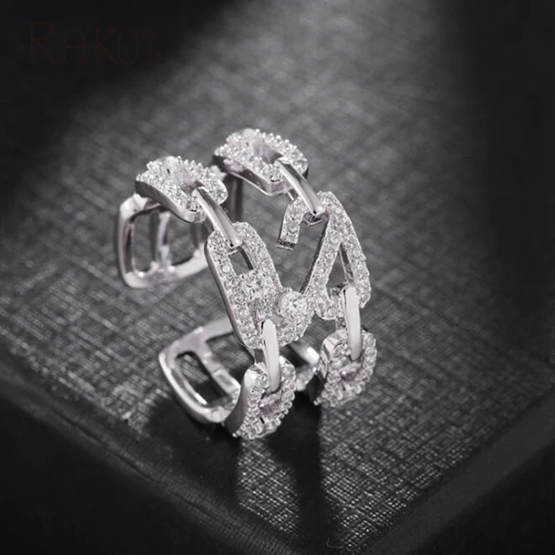 RAKOL Роскошные кубический цирконий геометрической формы Открытые Кольца для