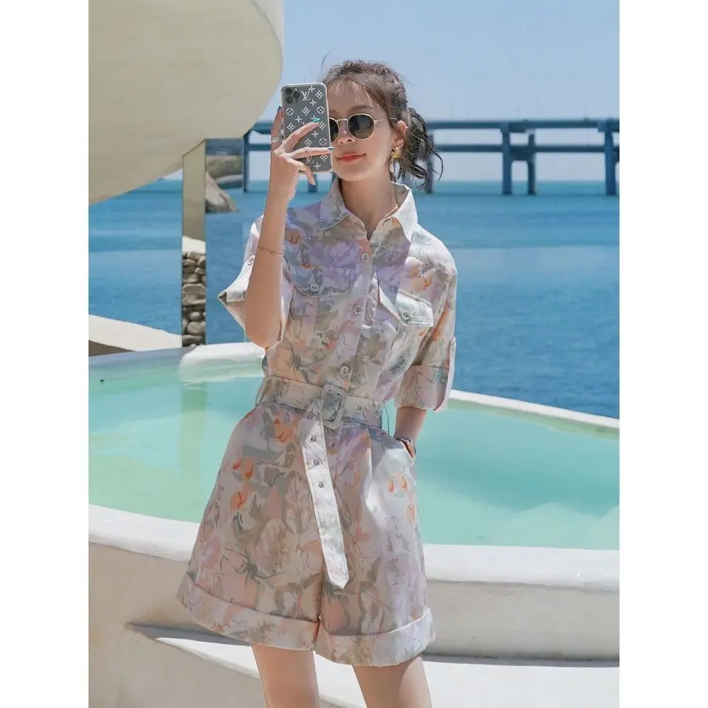 

Work Wear Conjoined Shorts Women's Suit 2021 Summer New High Waist Slim Wide Legs Small Loose Jumpsuit