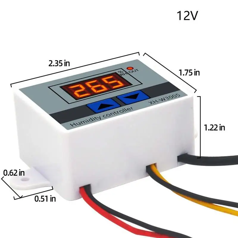 

W3005 Digital Humidity Controller LED Display Humidity Control Switch Regulator Hygrostat Sensor 0~99%RH 12V 24V AC 110V-220V