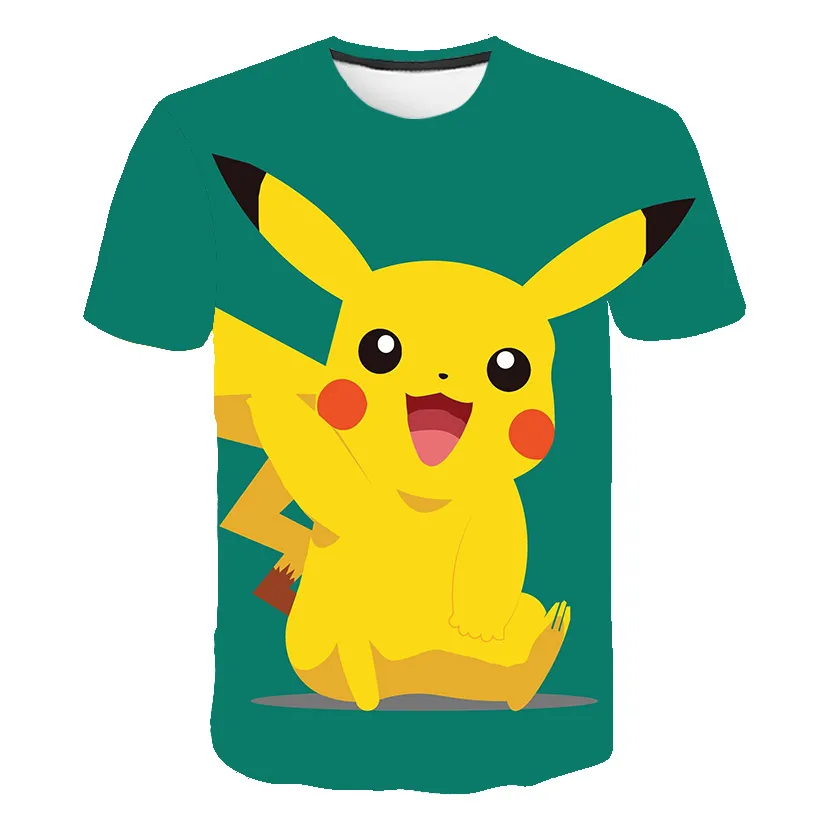 

Summer Children's T-Shirt Japanese Anime Pikachu 3D Printed T-Shirt Teenage Street Clothing Sailor Collar Polyester Harajuku