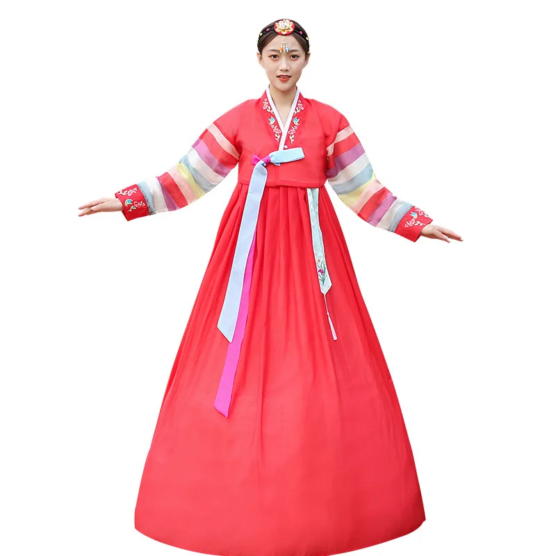 

Traditional Korean Female Embroidered Wedding Orthodox Party Dance Costume Hanbok Folk Dance Stage Performing Dress Fashion