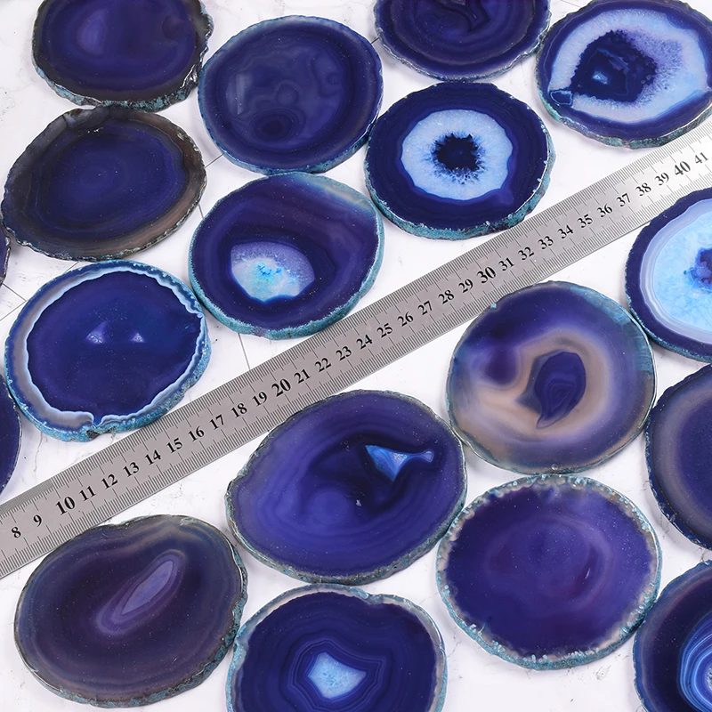 

8-10 CM Gems Crafts Pad Natural Blue Agate Slice Coaster Cup Mug Glass Beverage Holder Quartz Onyx Stone Mat Art Home Decor Tool